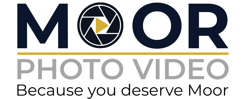 Moor Photo Video logo stacked with tagline.
